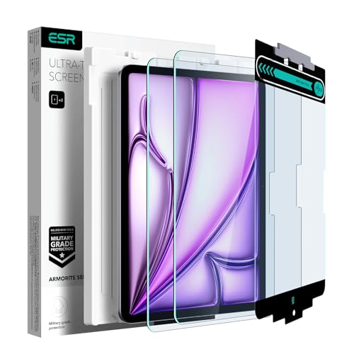 Image of ESR 2 Pack Armorite Screen Protector for iPad Air 13 Inch M4 /M3 /M2 (8th /7th /6th Generation, 2026 /2025 /2024), 9H Tempered Glass Screen Guard with Easy Application Tray, Military Grade Protection Film