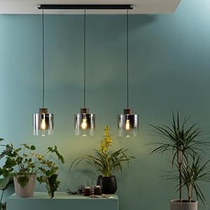 LIGHTBOX Pendelleuchte 3-flammig - mit Rauchglas in Kaffee - Hängelampe für Esstisch, Küche & Wohnzimmer - exkl. E27 LED