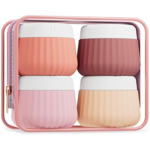 Travel Containers for Toiletries 4 Pack TSA Approved Travel Size Toiletries Portable Size Containers With Clear Bag Leak Proof Silicone Jars Essentials Creams Jars Carrying Small Items