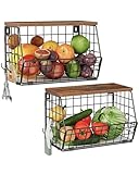 CHOEZON 2er-Set Obstkörbe, stöckige Obstkörbe hängend mit Deckel, Hängekörbe Küche, Metall-Gemüsekörbe, Küchenkörbe, mit beweglichen Haken für Bananen und Tassen, Vintage Braun und Schwarz DTCW02P2BF