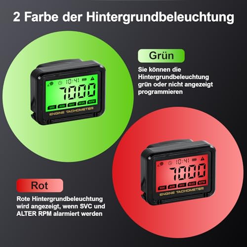 Drehzahlmesser Motorsäge, Drehzahlmesser LCD Tachometer mit Drahtloser Induktion, RPM Tachometer, Benzinmotor Rasenmäher, Nachtsicht Wartungsfunktion, für Motorrad, Rasenmäher, Schneemobil