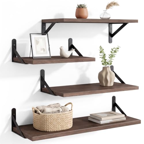 YGEOMER 4 Different Sizes Floating Shelves for Wall Home Decor, Walnut