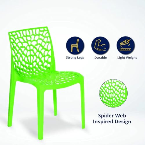 Image of activa Web Designer Plastic Chair for Home, Office and Restaurant and Cafe|Armless Chair for Dining Room| Heavy Duty Outdoor Plastic Chair | Designer Balcony Chair (Green, Set of 2)