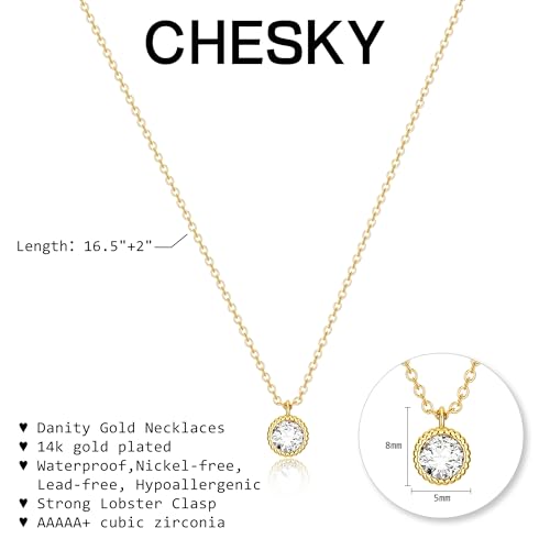 CHESKY Diamond Pendant Necklace for Women,Dainty Gold Necklace 14k Gold Plated Figaro Chain Choker Necklaces Cute Simple Cubic Zirconia Trendy Necklace Jewelry Gifts for Women