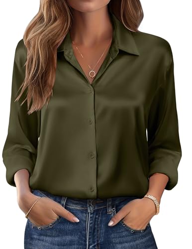 Zeagoo Womens Tops Long Sleeve Satin Silk Button Down Shirts Casu...