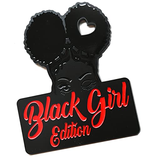 Image of 1pc Custom Black Girl Edition Badge Emblem Decals Compatible With Vehicles, Doors, Body, Side Fenders, Trunk - Stylish Dynamic Look (Black Red)