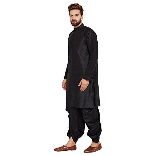 Image of SOJANYA (Since 1958 Men's Off-White and Gold Dupion Silk Dhoti Kurta Set
