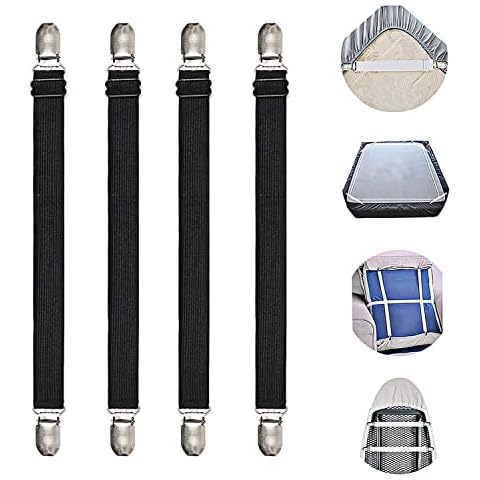 Bed Sheet Clips, Adjustable Sheet Fasteners Holder Straps and Suspender Gripper, Clamps Short Long Style Elastic Fasteners Bands Suit for Mattress, Sofa, Couch, Recliner Sheets (Black Short) Cover