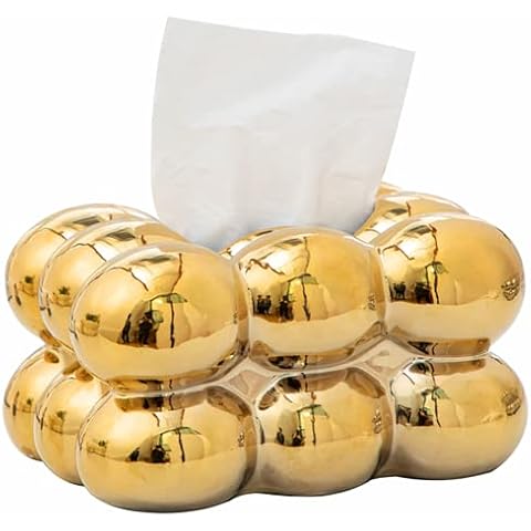 Anding Ceramic Tissue Box Gold, Vase Bathroom Vanity Top Ceramic Abstract Home Decor Shelf, Silver, White, Gold, (A1106 Gold) Cover