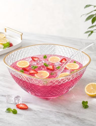 NiHome Ensemble de bols à punch de 1,45 gal - Bol carré à bord doré avec louche et tasses à bord doré – vue 5