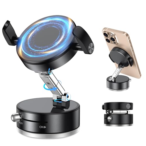 YINLAI スマホ ホルダー 車載 ホルダー 360度回転 ブラック｜マグネット・真空・吸盤式｜2WAY MagSafe マグセーフ対応・強力磁石・ワイヤレス充電｜車載・ジム・鏡・平滑面・凹凸面対応｜便利・安全・丈夫・片手操作・男女・プレゼント・ギフト