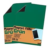 [2 Stück] Magnetfolie DIN A4 - Magnetband - Bedruckbar und Beschreibbar - KFZ Magnetfolie - Magnet Folie zum Beschriften zum Schneiden Stanzen und Basteln (Grün)