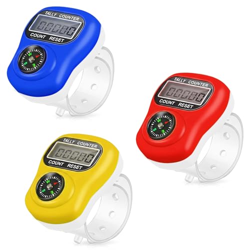 Image of GLUN Finger Counter Ring with Compass Pack of 3, Digital 5-Digit LCD Tally Counter for Prayer, Mantra, Meditation, Sports Counting Device Portable Size