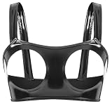 Ausing Women's Latex PU Leather Bras Halter Neck Hollow Out Bra Cropped Tops Party Club M Black