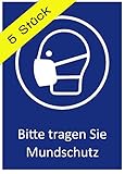 5 Aufkleber 'Bitte Mundschutz tragen' Gesichtsmaske Hinweis Schild zur Maskenpflicht DIN A...