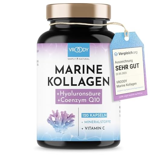 Premium Marine Kollagen Kombo 1000mg + Q10, Hyaluronsäure, Kupfer, Mangan, Vitamine C, Zink & Biotin tragen zur Erhaltung normaler Haut&Haare bei; Made in Austria by VROODY - Testergebnis SEHR GUT!