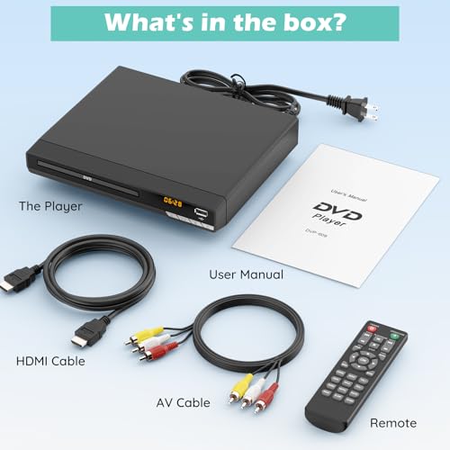Image of 1080P HD DVD Player for TV with HDMI, Region Free, Compact Multi-Format CD /DVD /USB Player for Smart TV, Plays All Region DVDs & Multi-Format, HDMI /RCA Cables & Remote Included for Home TV