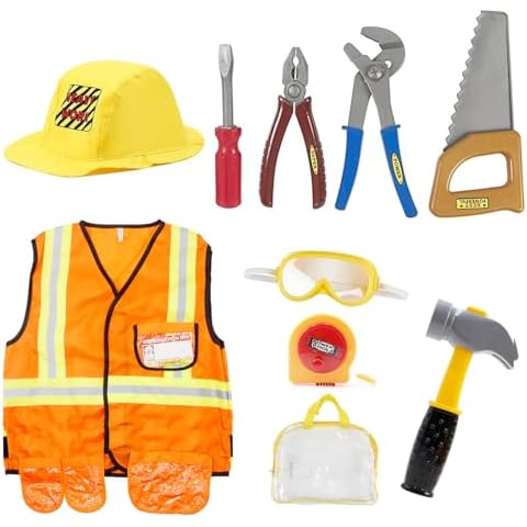 Mizzuco Construction Worker Costume Kids Dress Up Role Play Pretend Worker Costume Kits for Halloween Cover
