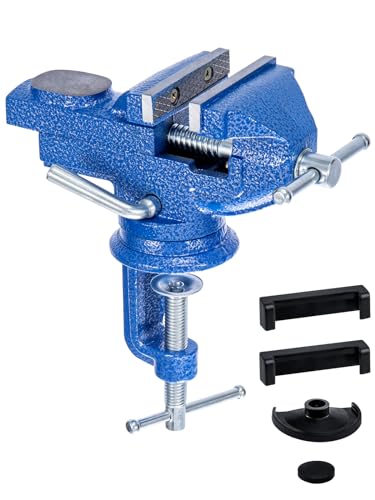 Youyijia 70mm Blue Bench Vice, 360° Swivel, Portable, Adjustable, Mini Table Vice Clamp for Workshop, Factory