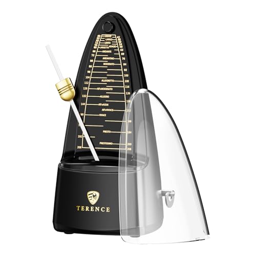 Metrónomo TERENCE Metrónomo mecánico de alta precisión con campana acentuada, tiempo preciso, duradero para piano, violín, batería, bajo, guitarra, adecuado como regalo, negro