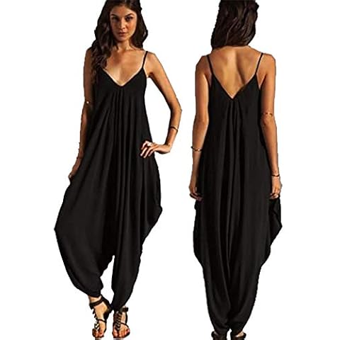 66 Fashion District Womens Ladies Long Jumpsuit Playsuit Harem Trouser Ankle Pants Sleeveless (Black, UK 20-22 XXL) Cover