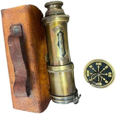 Antique Brass Telescope, Vintage Spyglass with Leather Case, 19th Century Reproduction