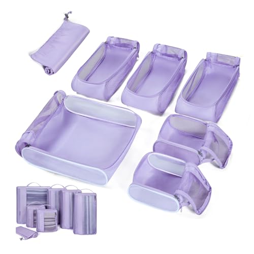 BAGSMART Keep Shape Packing Cubes, 7 Set Packing Cubes for Travel, Lightweight Travel Cubes for Packing, Suitcase Organizer Bags Set for Travel Essentials Very Peri