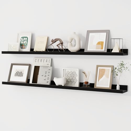 Dreamland Picture Ledge Shelf for Wall, Floating Shelves Set of 2, 48 Inch Long Floating Shelves with Lip for Living Room, Bedroom, Bathroom, Kitchen, Black