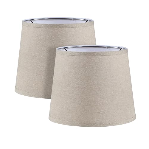 Image of Aspen Creative 38015-2, K /D Hardback Empire Transitional Collapsible Spider Shade, 9 inch Top x 11 inch Bottom x 9 inch Slant, Khaki Linen With Black Trim, Set of 2
