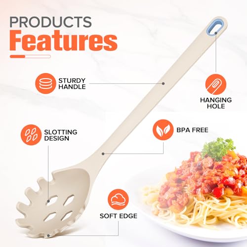 Silicone Spaghetti Spoon&Soup Ladle Cooking Utensils Set of 2,No Scratch for Nonstick Cookware,BPA Free, 450℉ Heat Resistant (KHAKI) by TesQita - Image 5