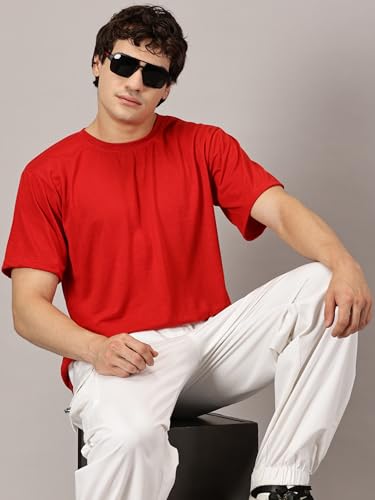 Image of RodZen Oversized Baggy Fit Half Sleeves Round Neck Solid Cotton Blend Combo T-Shirt for Men (Pack of 3)