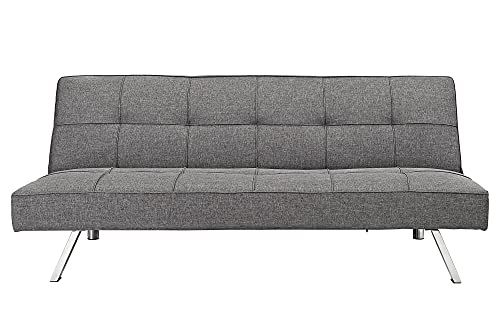 FEMICON Metal Frame Futon Sofa Bed with Stainless Legs, Space-Saving Design, Grey Fabric Upholstery