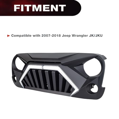 EOMD Front Goliath Grille w/DRL Turn Signal Lights Compatible With 2007-2018 Jeep Wrangler JK/JKU, not fit Jeep Wrangler JK 2-Door Models, Matte Black by EOMD - Used condition - Image 2