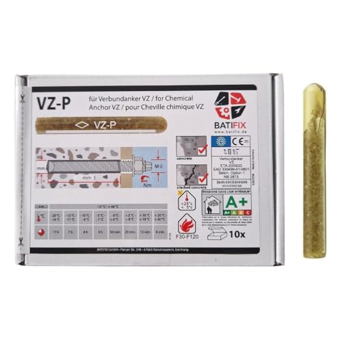 10 Stück Mörtelpatronen M8 M10 M12 M16 M20 Verbundankerpatrone Styrolfrei Option 1 Verbundanker Ankerstange Gewindestange 2K Kunstharzmörtel Dübel (Ø = 8 mm)