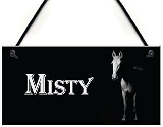 RED OCEAN Personalised White Horse Pony Stable Name Plate Hanging Plaque Home Barn Sign