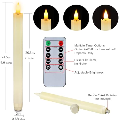 image for Homemory 2 Pcs Real Wax Made Flameless Taper Candles with Remote and T