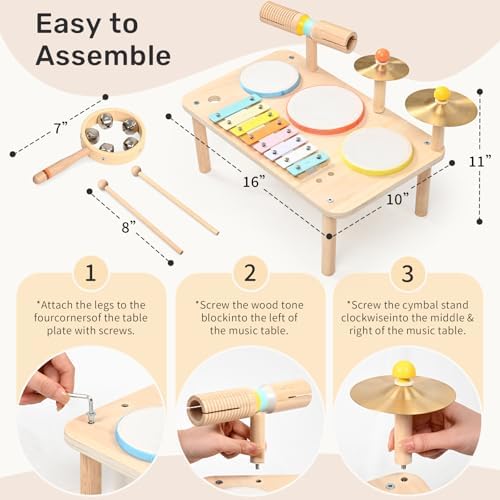 WINGYZ Kids Drum Set, 9-in-1 Wooden Musical Instruments with Xylophone — view 7