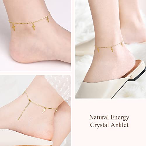 Positivelady 925 Sterling Silver Anklet 14K Gold Plated Dangle Cross Charm Gift For Woman Blessing Girl With Anti Oxidation Box #TOP4