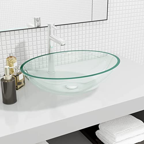 ANNLERA Évier de Salle de Bain Verre 50x37x14 cm Transparent Apparence Moderne Lavabo de Lieu de Travail Large Application Vasque pour Toilettes Salles d'eau Garage Facile à Nettoyer
