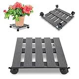 Ikodm 1X WPC Pflanzenroller Eckig 30 x 30 cm|Blumenroller mit Rollen, Rolluntersetzer Tragkraft 80 kg|Kübelroller für den Innen- und Außenbereich|Rollbrett für Pflanzen, Blumentopf (Anthrazit)
