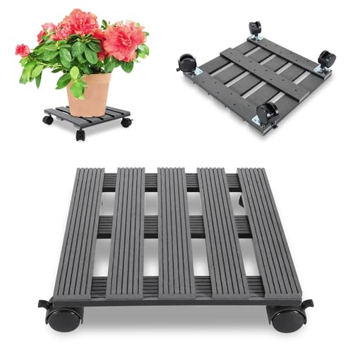 Ikodm 1X WPC Pflanzenroller Eckig 30 x 30 cm｜Blumenroller mit Rollen, Rolluntersetzer Tragkraft 80 kg｜Kübelroller für den Innen- und Außenbereich｜Rollbrett für Pflanzen, Blumentopf (Anthrazit)