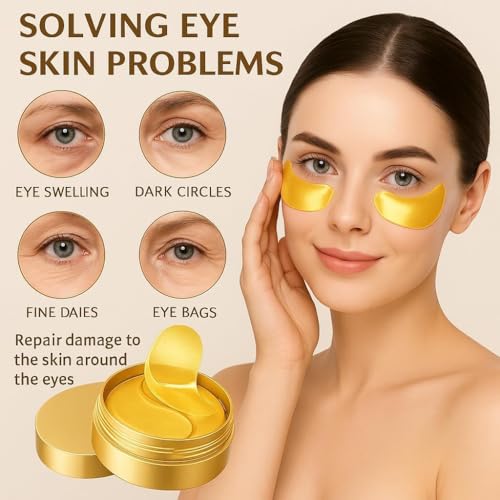 Image of 24K Gold Hydrogel Eye Mask Patches for Dark Circles and Wrinkles - Soothing Under Eye Mask for Puffy Eyes, Fine Lines and Hydration - Suitable for Women and Men (Pack of 60 Patches / 30 Pairs)