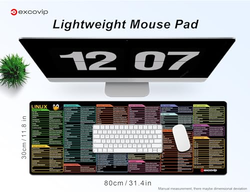 Excovip Linux-Kommandozeile Mauspad - Erweitertes Großes Cheat Sheet mit Verknüpfungen und Tastaturkürzel für Programmierer 800x300mm