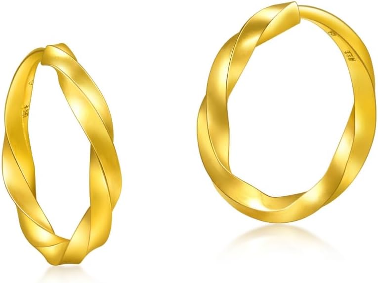 CHOW SANG SANG 999.9 24K Gold Essence Knot Hoop Earrings for Women 95561E