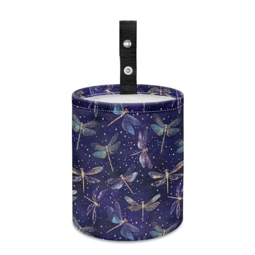 Image of Renewold Car Trash Can Blue Dragonfly Stylish Car Organizer Storage Bag for The Back /Front /Console of Any Cars, Sedans,SUVs,Vans & Trucks, Trash Bin Automotive Garbage Cans Foldable
