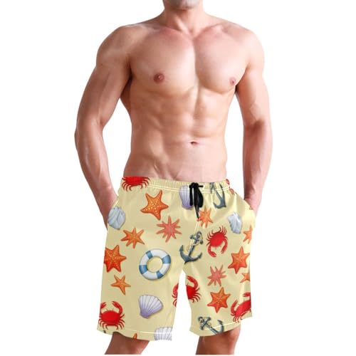 Beach Crab Shell Starfish Yellow Mens Swim Trunks Quick Dry Beach Shorts with Pocket S 23028914