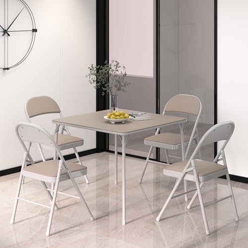 image for VECELO Portable Folding Card Table Square and Chair Set (5pc) with Col