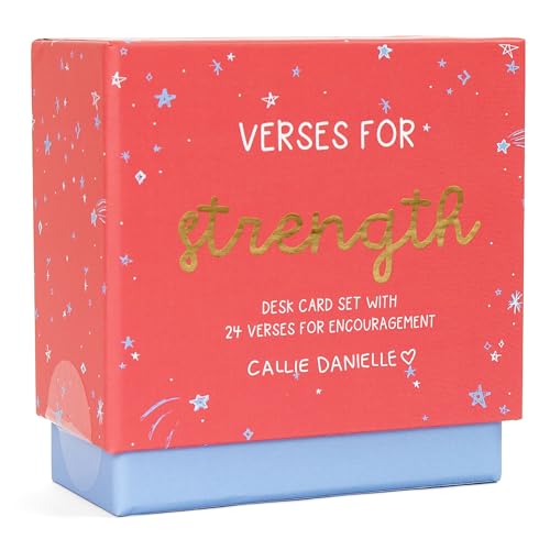 Callie Danielle Verses for Strength Bible Verse Cards with Display Stand, Scripture Cards for Encouragement & Hard Seasons, Christian Gift, 24 Verses, 3.5 x 3.5 Inch