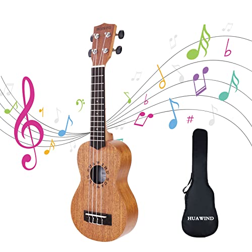 HUAWIND Soprano Ukulele Ukeleles for Beginners Mahogany 21 Inch Hawaiian Starter ukeleles for Kids Adults Child Guitar Ukalalee With Gig Bag (Letter)
