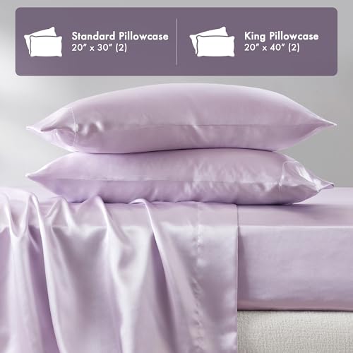 Image of Madison Park Essentials Satin Pillowcase Set of 2, Silky, King Lilac | Pillowcase Cover for Hair & Skin, Luxuriously Soft, Natural Sheen Luster, Cool to Touch, Wrinkle-Free, Machine Washable